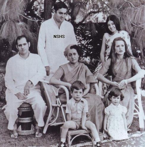 Indira Gandhi with her two sons, two daughter-in-law's and two grandchildren