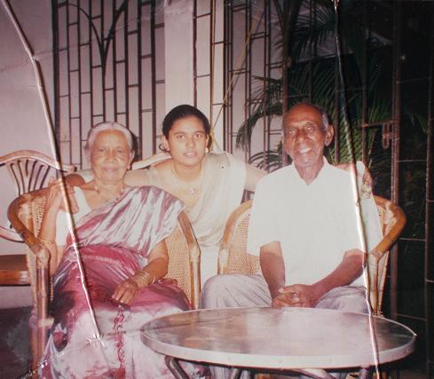 On my sister (Sachi's) 21st Birthday celebration. Atta & Attammi, with their eldest, now 21 year old) Granddaughter (October 2001)
