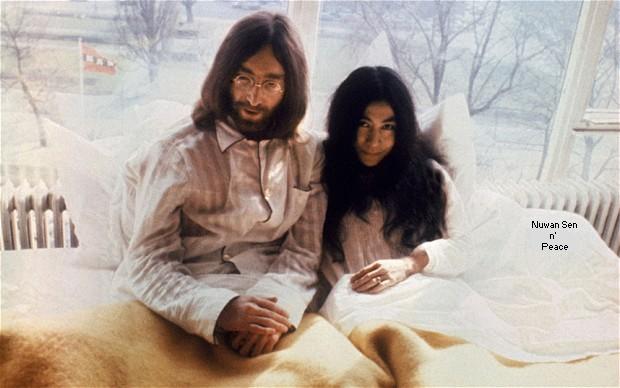 John Lennon & Yoko Ono, during their famous Bed-In’s for Peace, in 1969