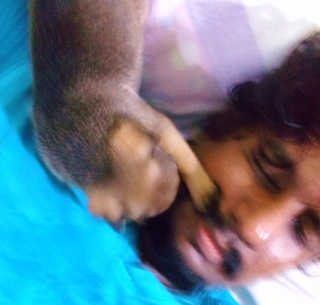 Nudin scratching Papa Nuwan’s moustache!! Nudin use to love playing with/biting my moustache, beard and hair. He still bites and pulls at my hair sometimes (ouch!!) PIX: 27th January 2016